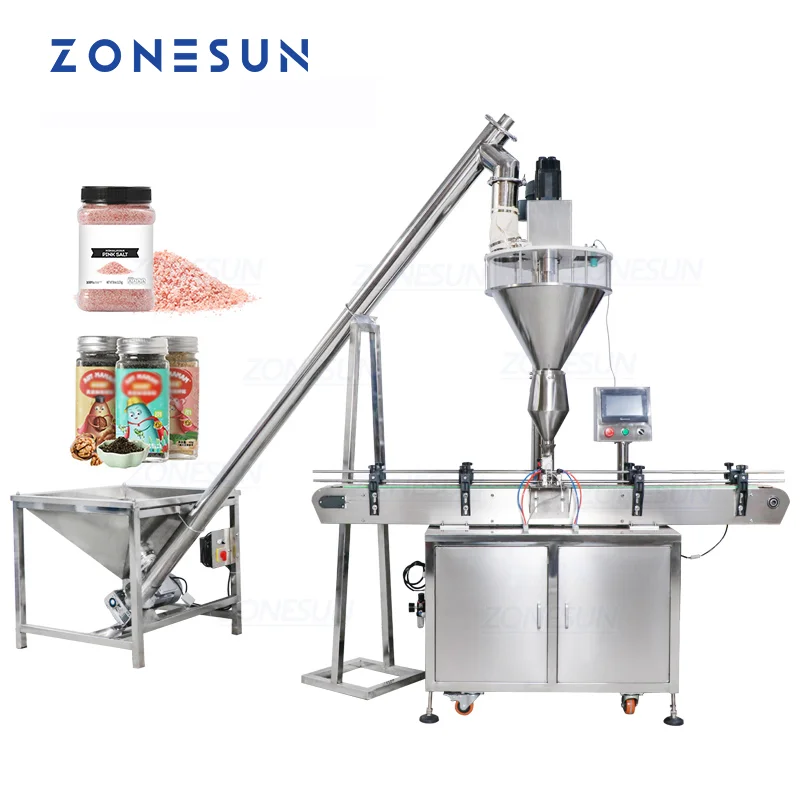 ZONESUN – Machine de remplissage automatique de poudre à tarière, pour poudre de baies, de piment, de bocaux, avec Machine d'alimentation