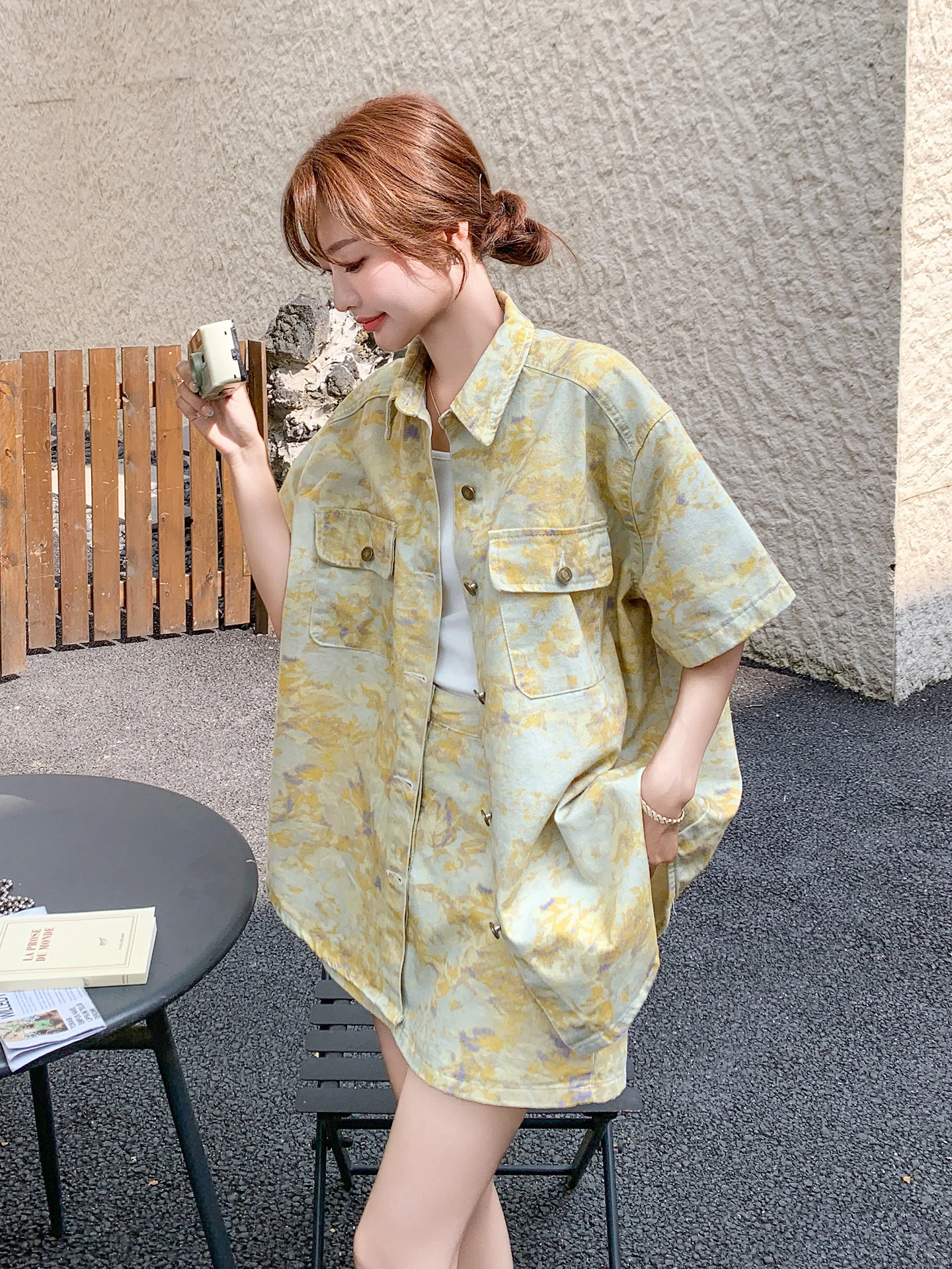 

Yellow Korean Sle Summer Print Set Women's Faionable ort Skirt irt Two-Piece Suit Small Size 2025 New Arrival