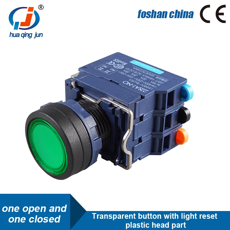 Huaqingjun Trong Suốt Nút Có Đèn Led Đặt Lại Đầu Bằng Nhựa Không NC Nút Ấn Công Tắc Cho Contactor