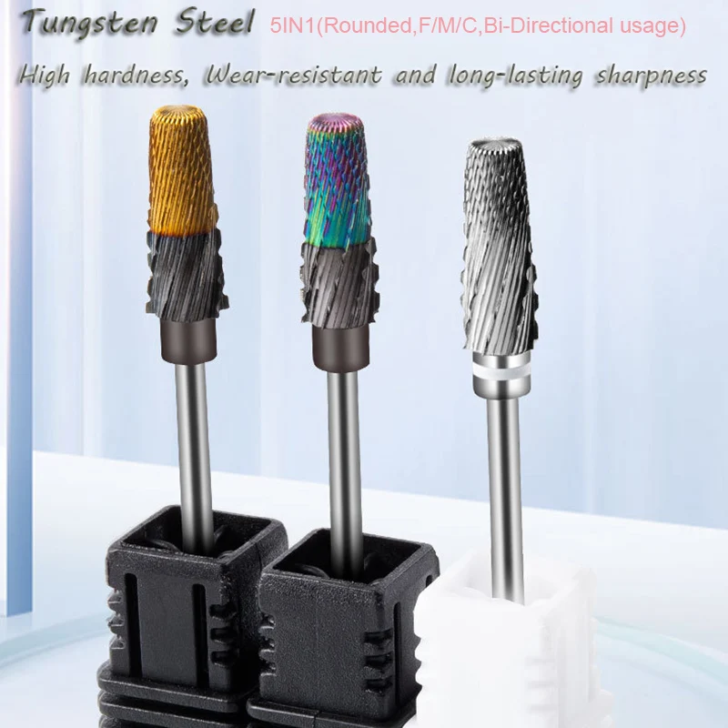 1PCS 5in1 Tungsten Carbide Grinding C/F/M Rounded Bi-directional Electric Nail Drill Bit Machine Pedicure Polishing Removal File