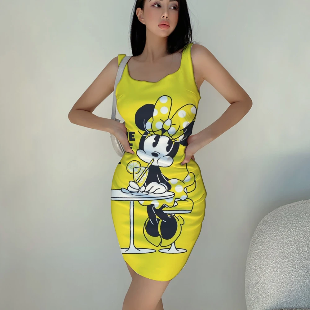 

2022 Y2K Disney Minnie Mouse Print Skinny Sling Mini Dress Summer Casual Skinny Stretch Ladies Dress Club Streetwear