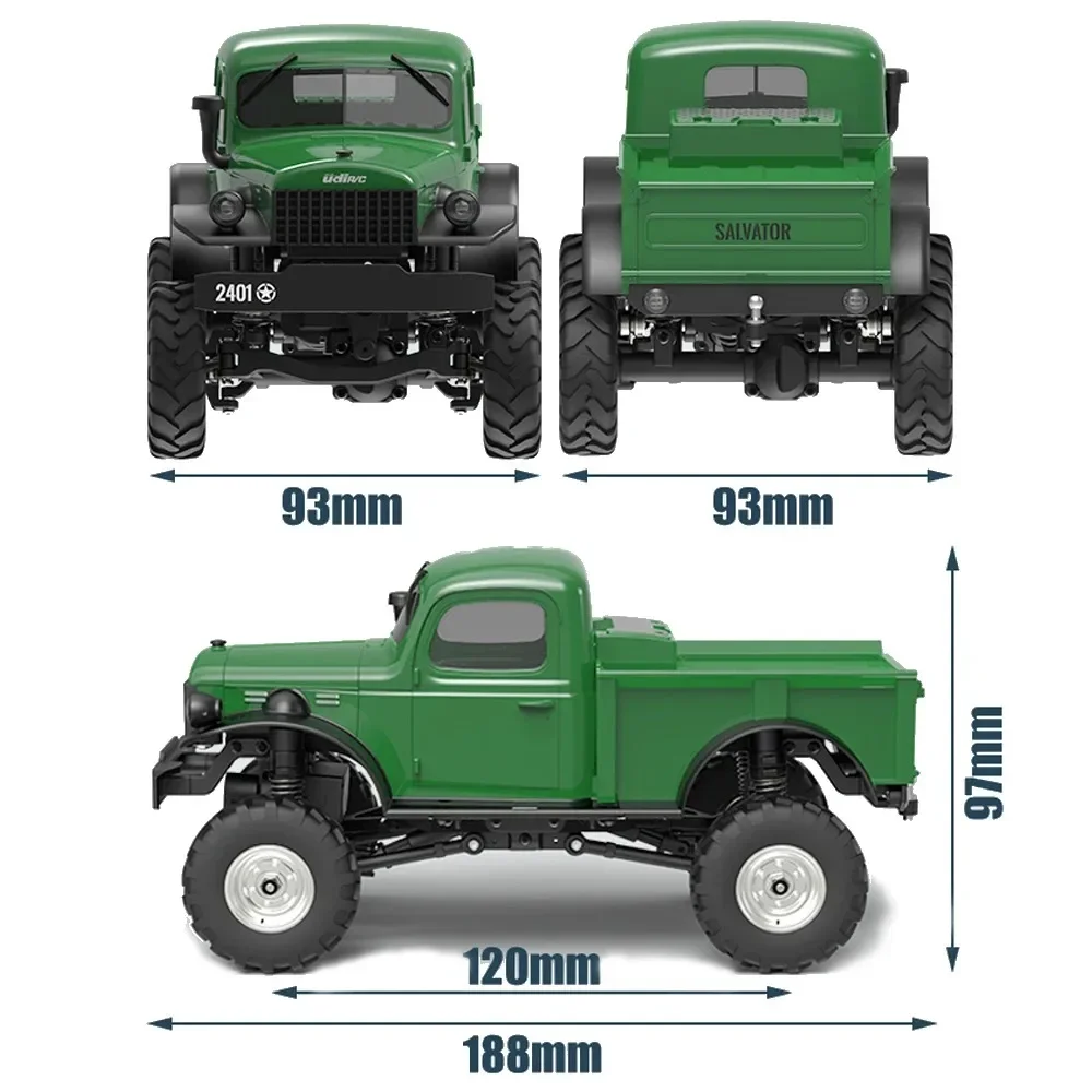 SALVATOR Camion cingolato telecomandato 4WD in scala 1:24 da 2,4 GHz Rock Crawler con luci a LED per avventure fuoristrada