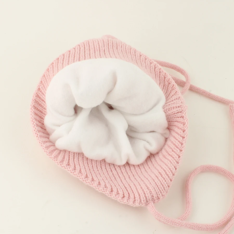 حقيقي الراكون الفراء Pompom قبعة الأطفال فتاة صبي شتاء دافئ زائد المخملية محبوك الصوف بيني للأطفال في الهواء الطلق إيرفلاب قبعة الطفل #2