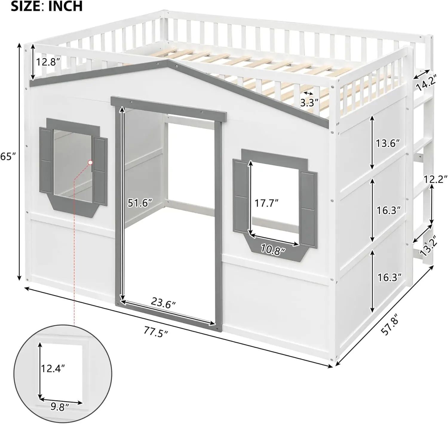 Diseños de tamaño completo Cama alta para casa, marco de cama para casa con escalera y barandillas de seguridad, cama para casa de juegos k-ds con ventana y