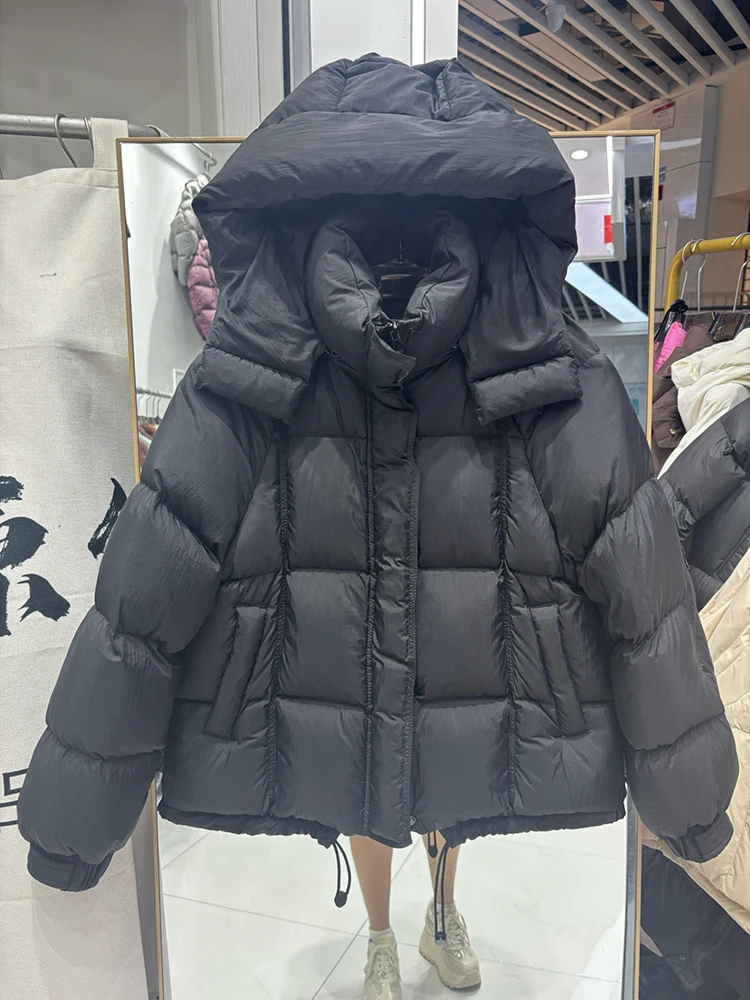 2025年冬新作 ダウンジャケット レディース ショート丈 フード付き クラウドパフ 厚手 無地 おしゃれ 多機能 パン風 ダックダウンコート