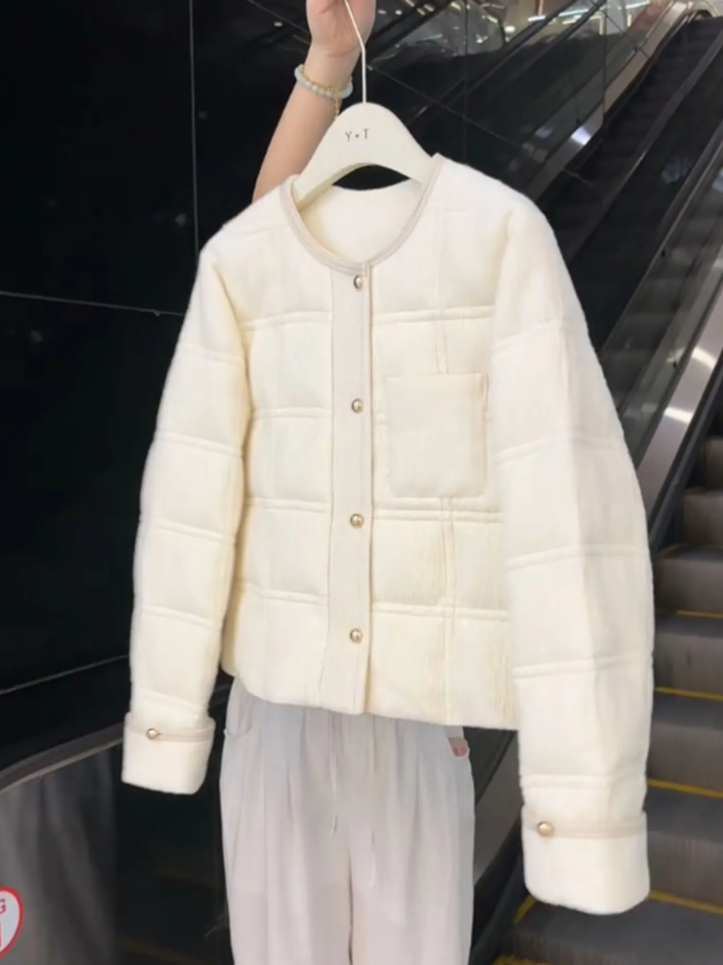 Nouveau chinois Sle blanc Plaid ort femmes vers le bas Jaet hiver Thi vêtements d'extérieur chaud moelleux confortable taille haute Long Sve manteau