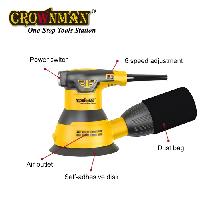 CROWNMAN Power Tools 350W 125mm Electric Random Orbital Sander With Sanding Papers