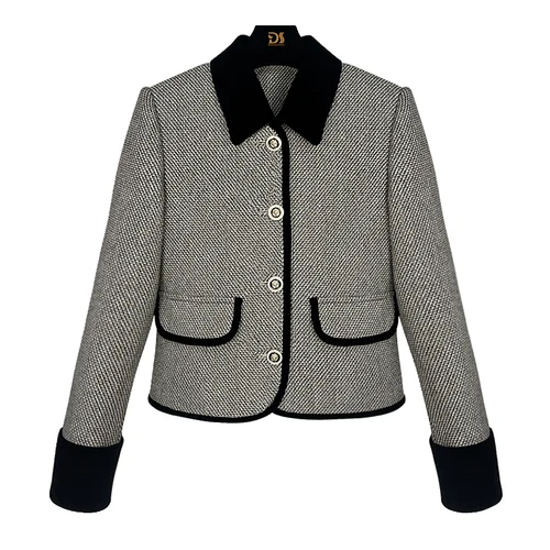 2025 패션, 우아하고 편안한 라펠 칼라, 유명 인사, 고급 기질 디자인, 캐주얼 트위드 재킷, 새로운 스타일 