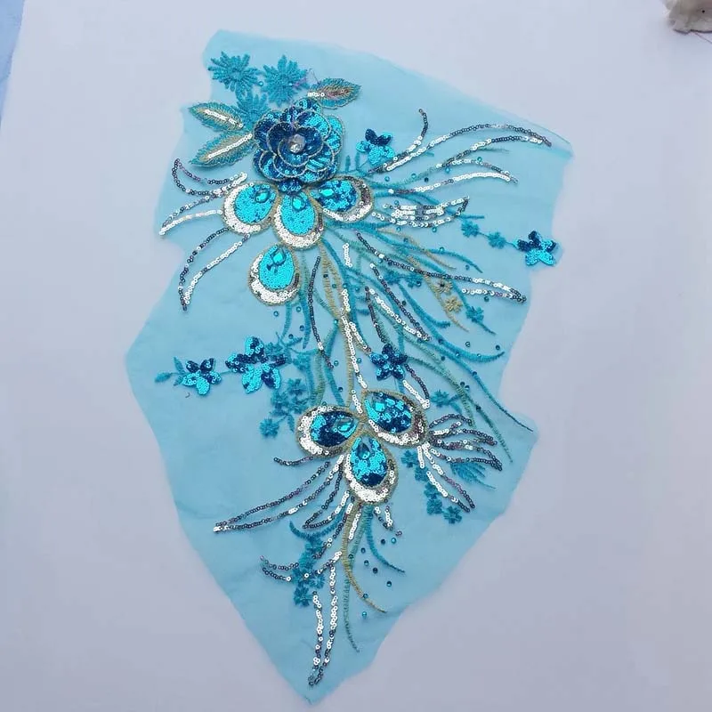

10Pieces Sequins 3D Flowers Tassel Lace Trims Rhinestone Mesh Sew On Patches Embroidery For Wedding Appliques Decoration DIY