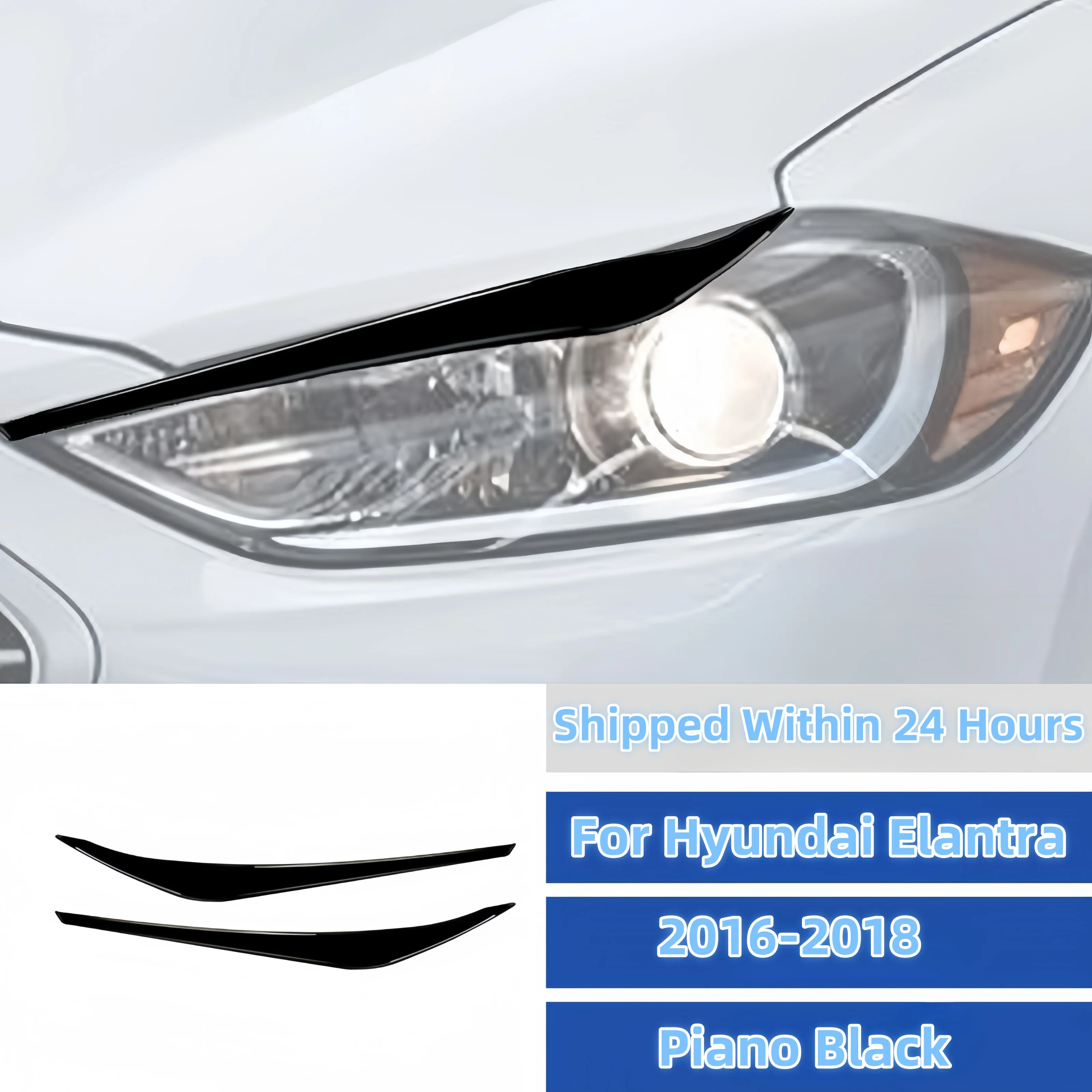 

For Hyundai Elantra 2016-2018 Piano Black Car Headlights Eyebrows Eyelids Cover Eyelash Head Light Stickers Accesorios Para Auto