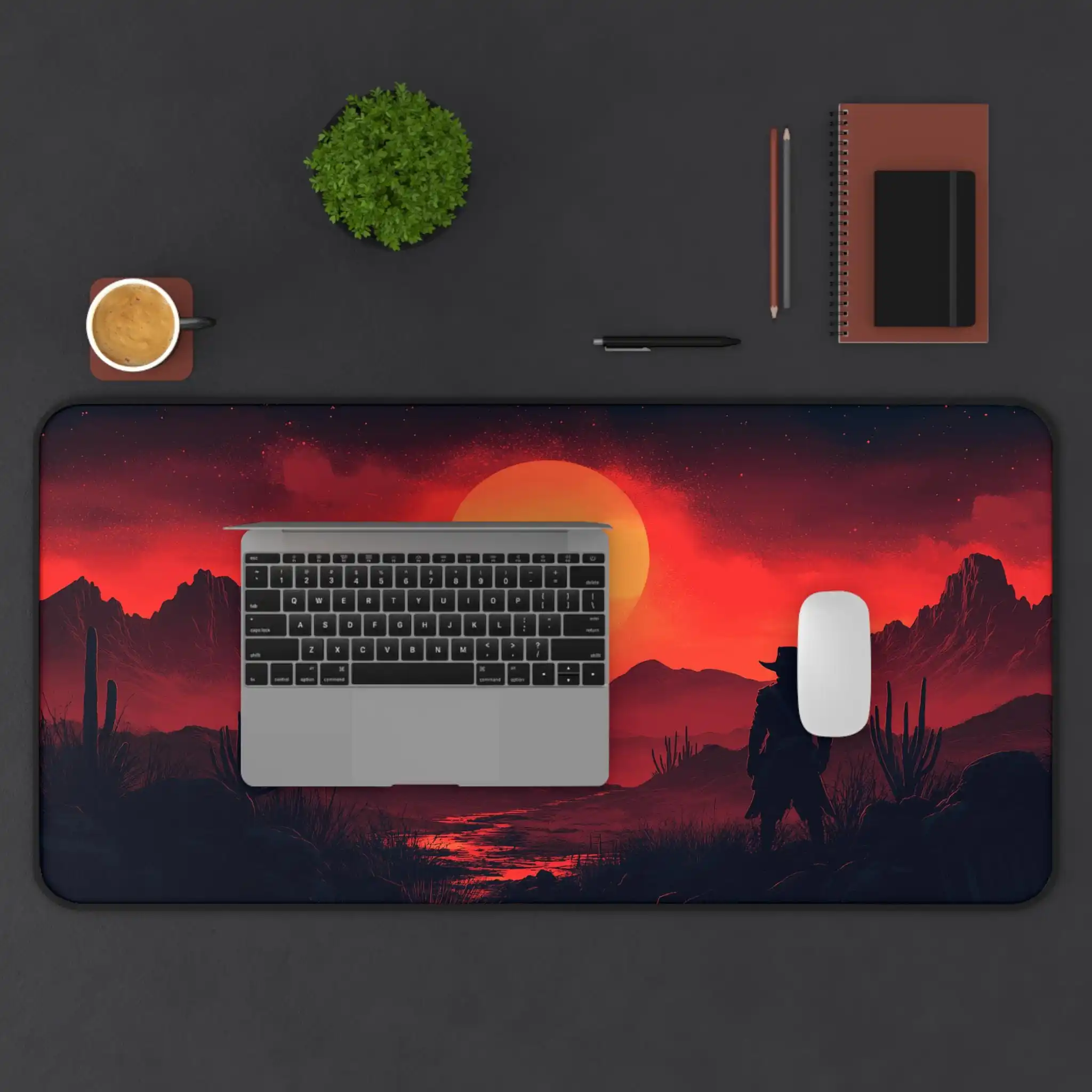 Red Dead Western Desk Mat Digital Art Cowboy Desert Game Mousepad Large Sunset Style Synthwave Desk Pad Aesthetic Landscape