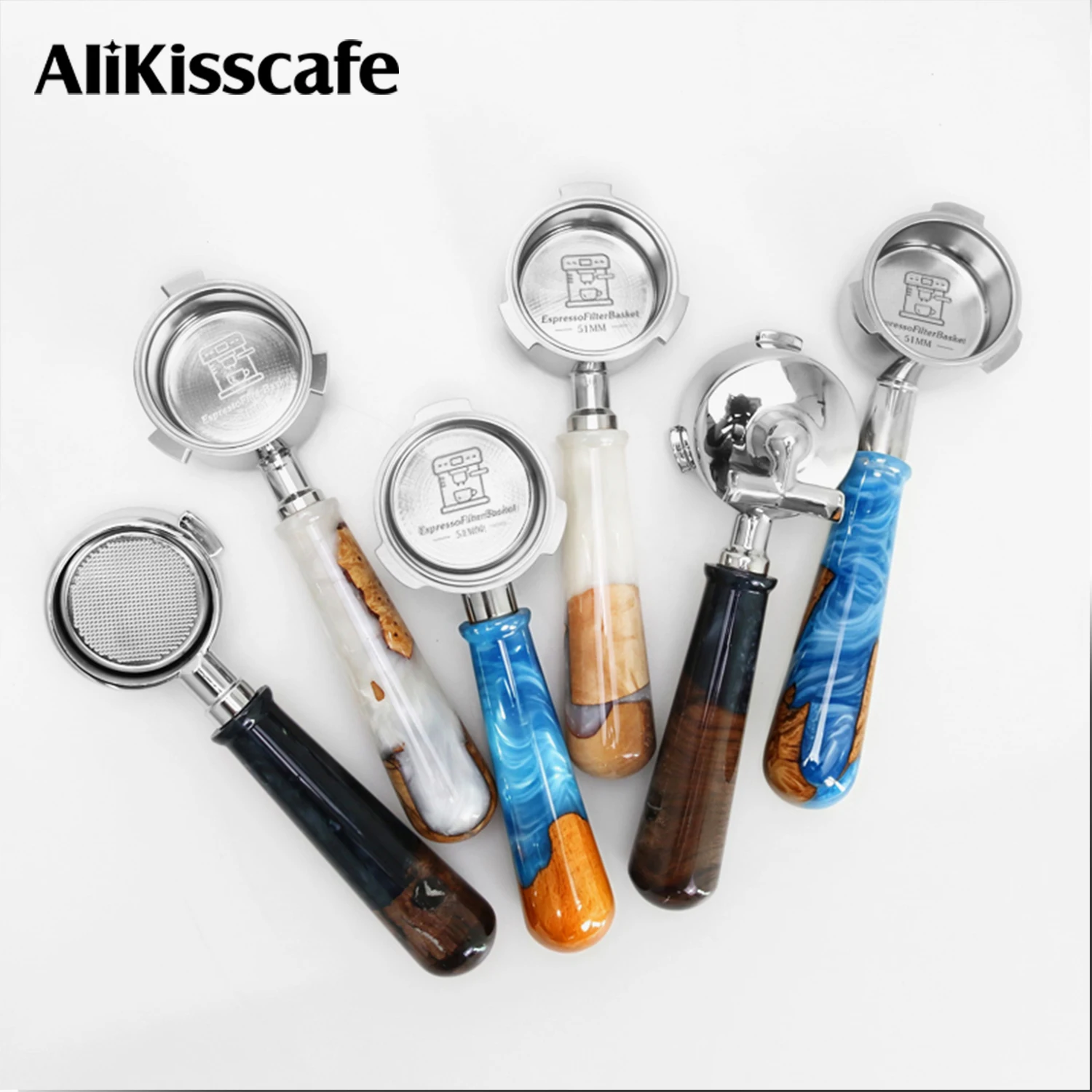 AliKisscafe 51mm Coffee Bottomless Portafilter Double Spout For Delonghi EC685 EC9335 EC200 Homix Barista Espresso Accessories