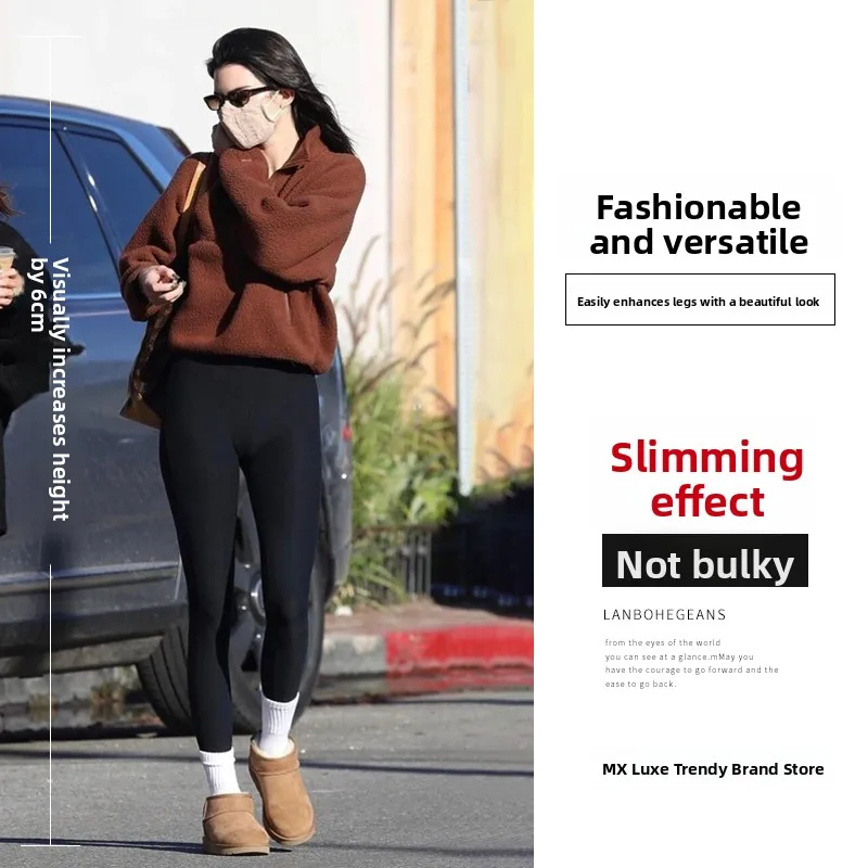 High-Waisted Fleece Lined Yoga Pants Women's Fitness Sharkskin Tight Butt-Lifting Outerwear Capri Length Nylon Blend
