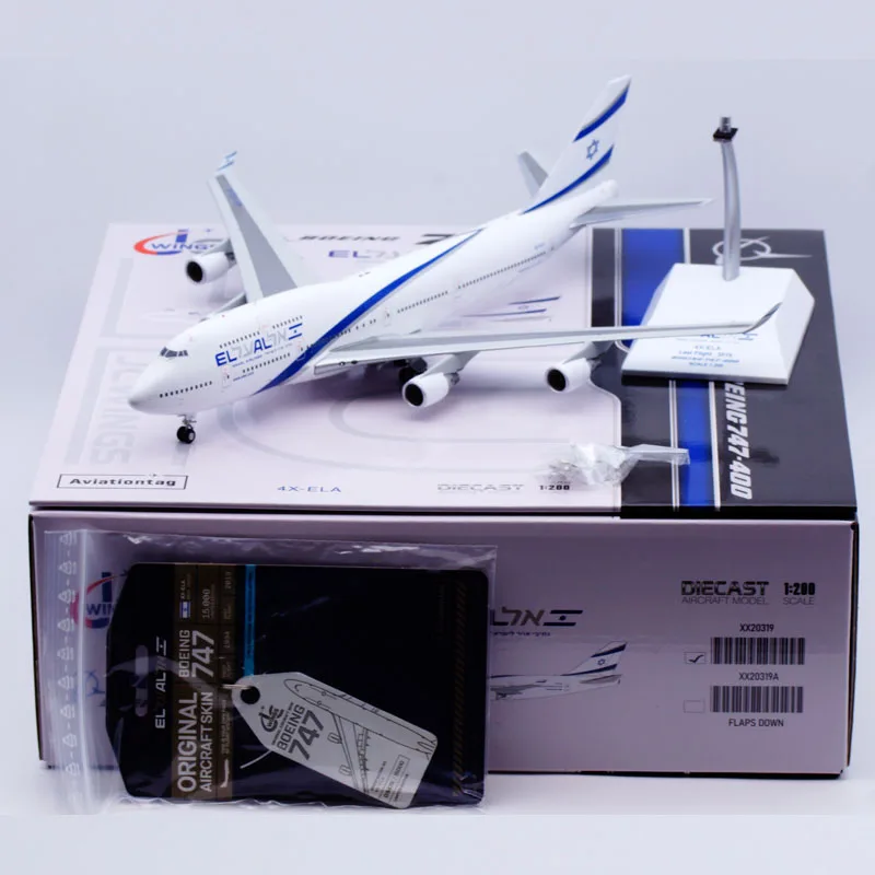 

XX20319 Alloy Collectible Plane Gift JC Wings 1:200 EL AL Boeing B747-400 Diecast Aircraft Jet Model 4X-ELA & Aviation Tag