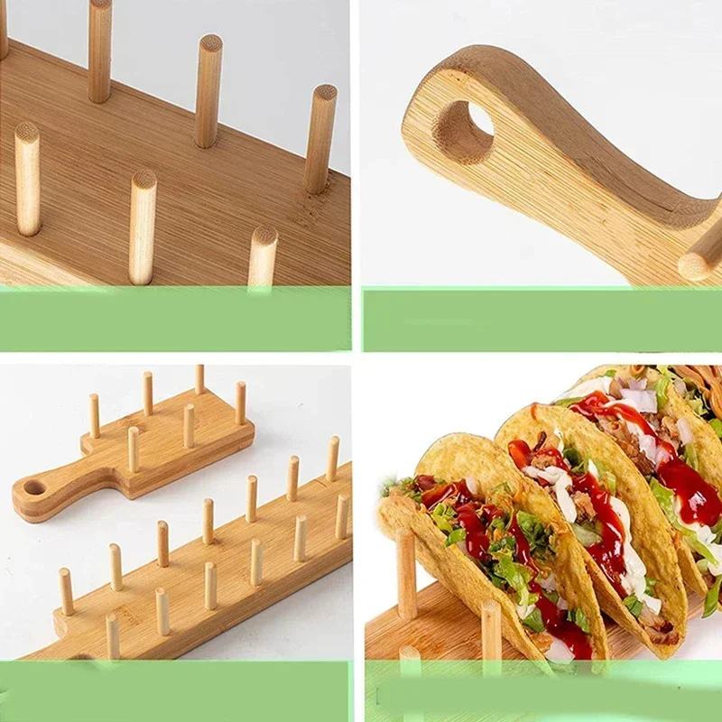 Bamboo Wooden Taco Holder Taco Display Stand Burrito Tortilla Plate Tray Food Holder Potato Chips Corn Roll Rack Burritos Rack