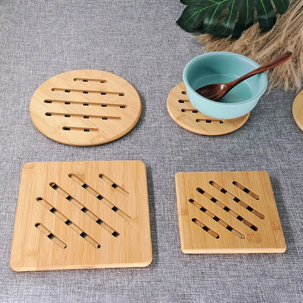 

2 шт., бамбуковый держатель для кастрюли в японском стиле, квадратный/круглый, термостойкий держатель с защитой от ожогов, полая противообрастающая подставка для посуды