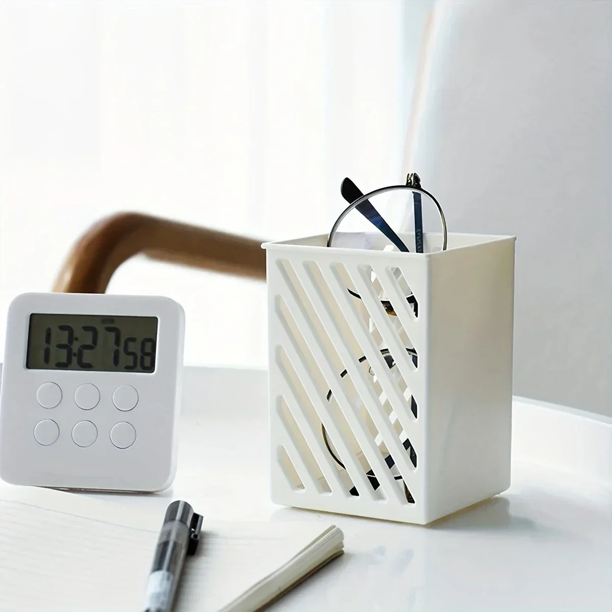 1pc-Simple Wall-mounted Pen Holder Student Desktop Stick-on Pencil Case Mini Makeup Brush Storage Case Storage Organizer