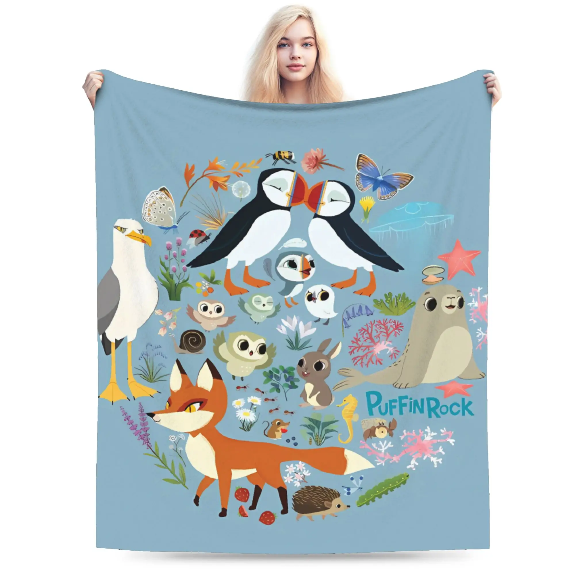 Puffin Rock  Plush Blankets Girls Boys  Flannel Bedding Throws For Living Room Warm Soft Design Bedspread Birthday Present