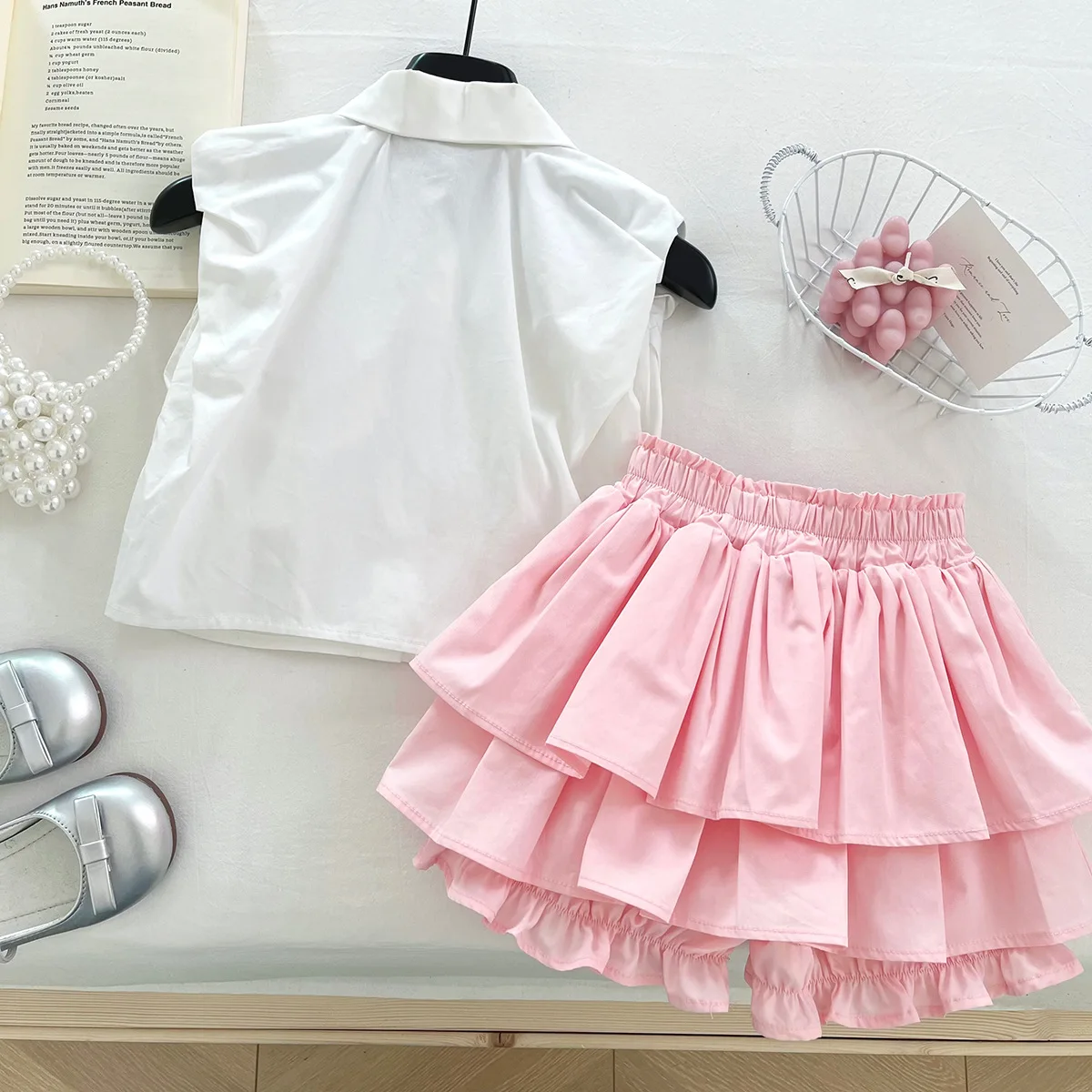 2025 Children's Clothing Shirt Top And Pumpkin Shorts Bottom Layered Skirt 2Pcs Suit For Girls Clothes Cute Summer Daily Sets