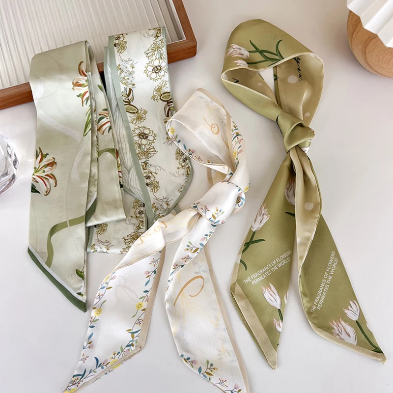 UXSL Spring Green Flowers Silk Scarf Headband Hair Ring Hair Rope Retro  Ribbon Womans Tied Hair Turban Ribbon Fashion Headdress