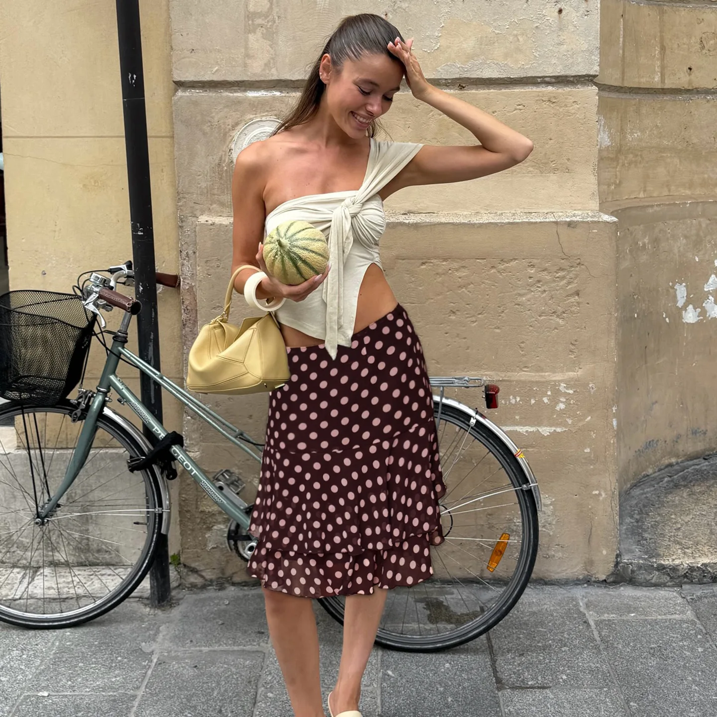 2026 Autumn French Style Polka Dot Mesh Midi Skirt Irregular Ruffle Hem Elegant Women Flowy Layered Half Skirt Soft Lightweight