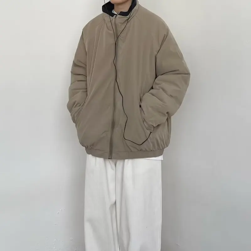 

Men's Workwear Cotton Jaet Loose Fit Thiened Stand Collar Retro Sle Casual Outerwear Youth Faion Zipper Closure