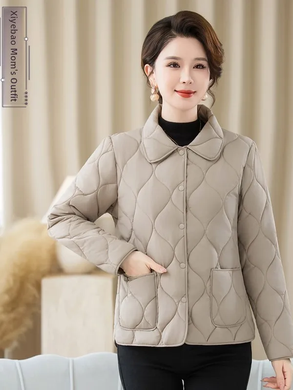 

Осенне-зимняя легкая хлопковая куртка с воротником, наполненная пухом, женская, модная, для повседневной носки, стандартный крой, длинный рукав