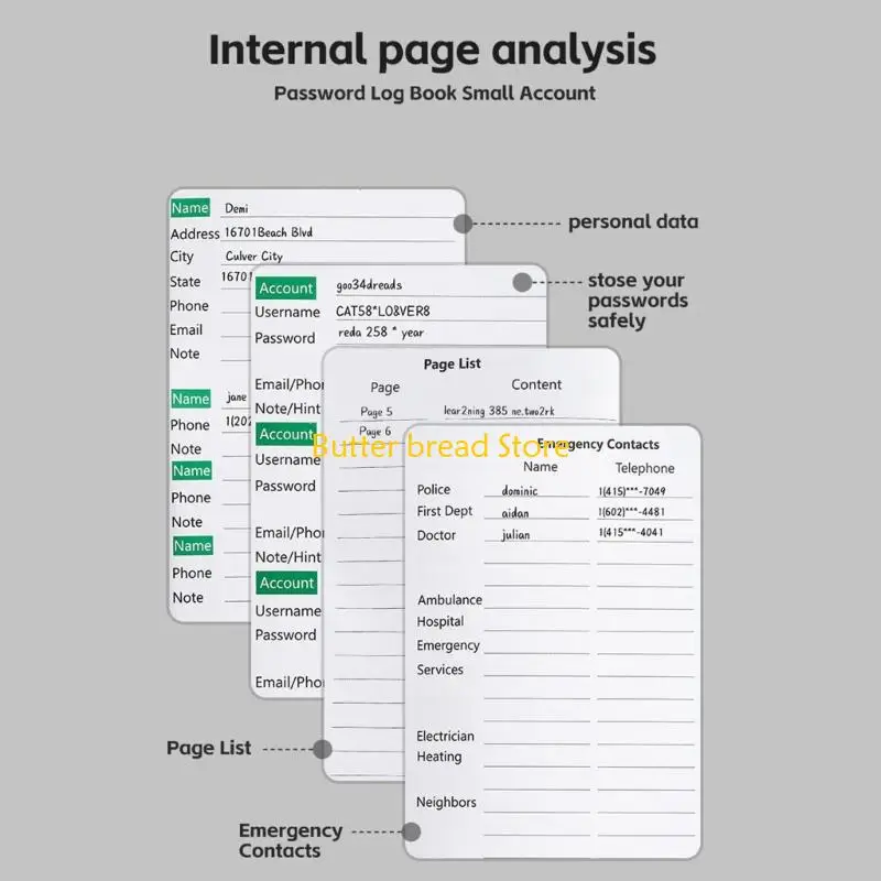 W89C Professional PU Leather Password Organiser Notebook Multifunctional Address Collection Book for Confidential Record