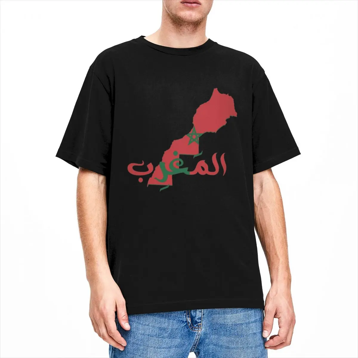 Morocco Map And Flag T Shirt Men's Funny Cotton T Shirts Beach Breathable Hipster Tee Shirt Casual Oversized Tops