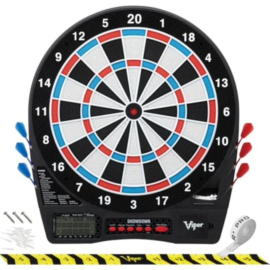 

Viper Showdown Electronic Dartboard, 15.5 in Regulation Target, 32 Games, 590 Options, Battery Powered, 6 Darts Included, Black
