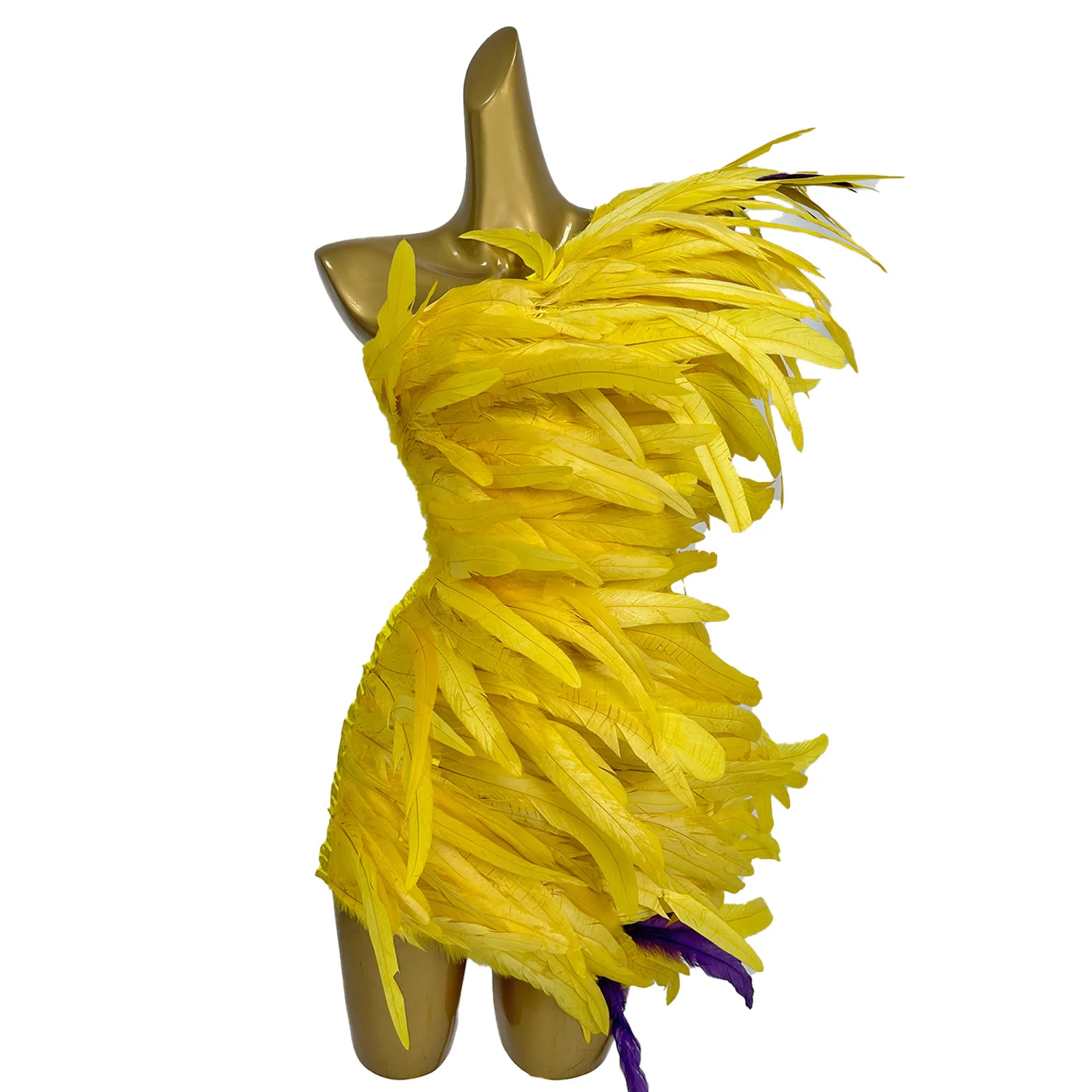 Sexy Yellow Feather Dresses for Women Single Shoulder Performance Costume Nightclub Singer Dancer Stage Show Wear Huangyu