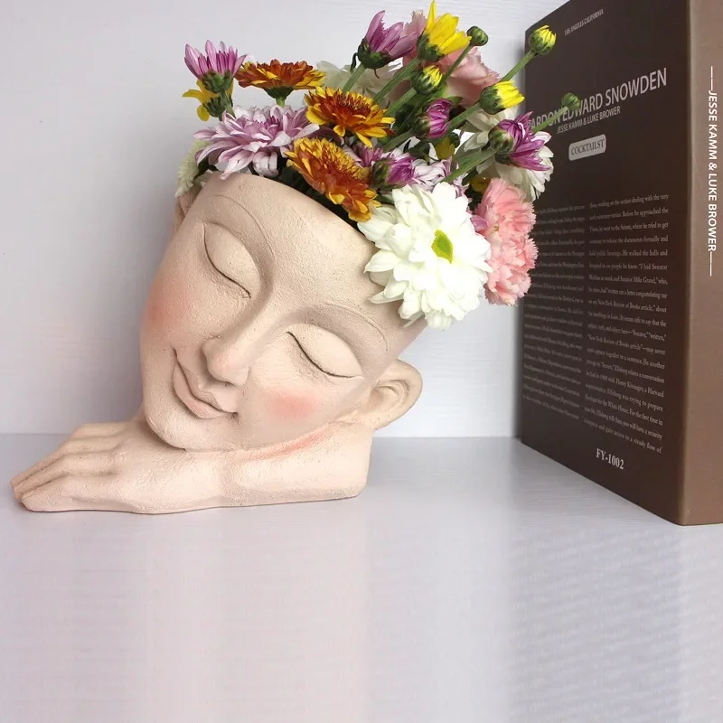 Succulent Flowerpot Minimalist Facial Art Planting Container Home Garden Decoration Resin Ornament
