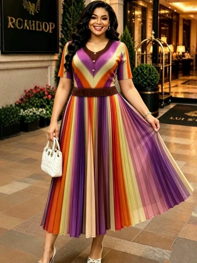 

African Dresses For Women Elegant Summer Short Sleeve Dashiki Pleated Maxi Dress Traditional African Clothing Fairy Dreaes