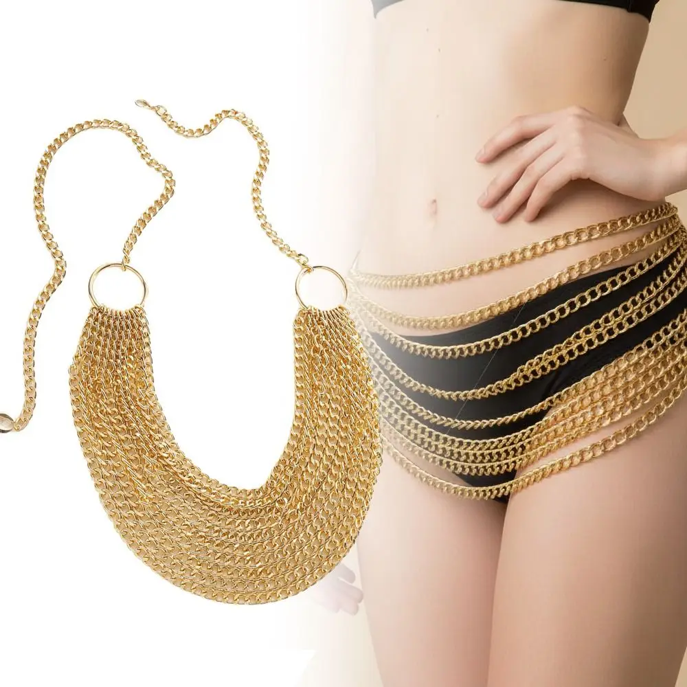 

Элегантный многослойный золотой ремень-цепочка, высококачественный универсальный металлический ремень в стиле панк с кисточками, готический пояс, женские аксессуары