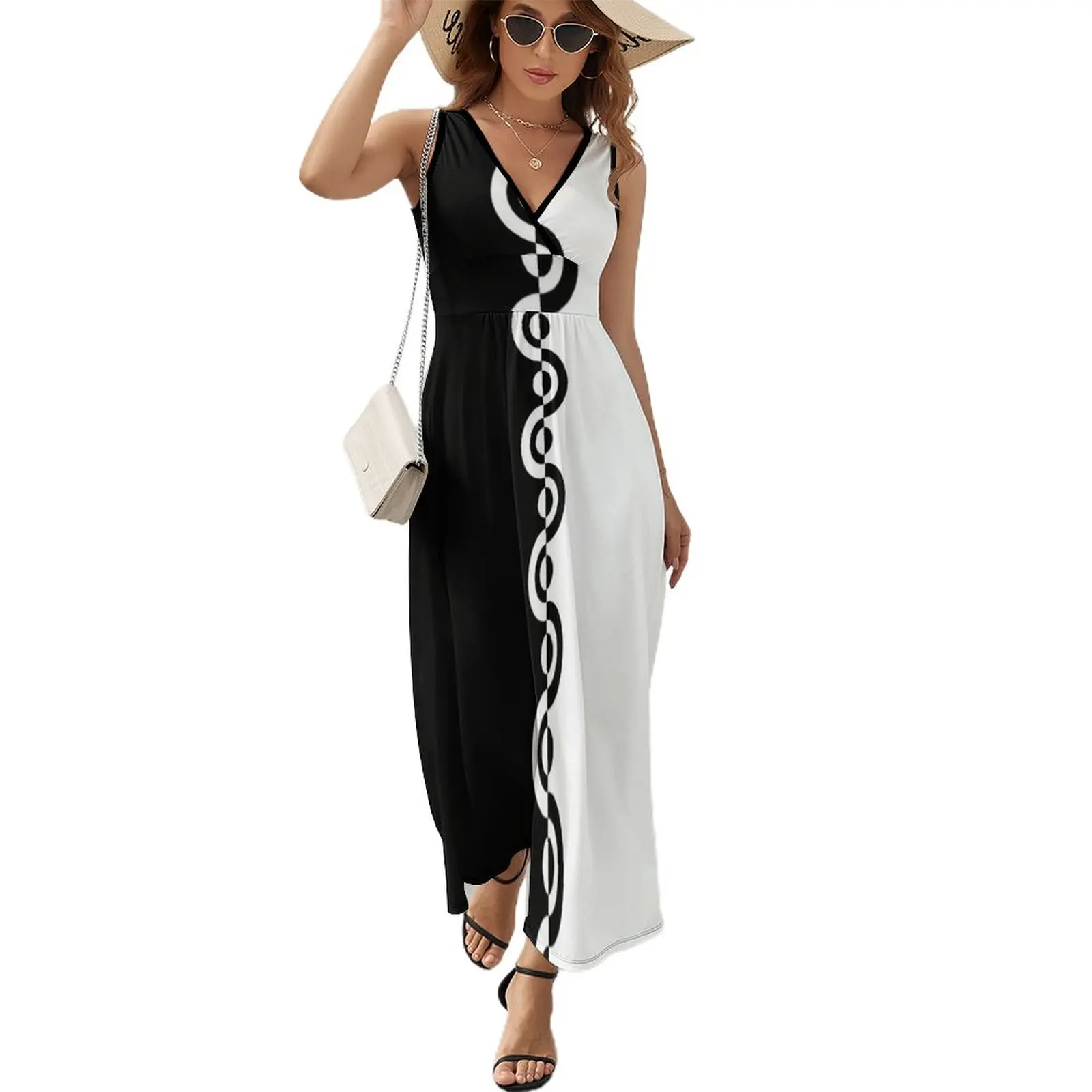 

Black & White 60's Two Tone Mod Ska Pattern Sleeveless Dress Long dresses women's clothing summer 2024 novelties