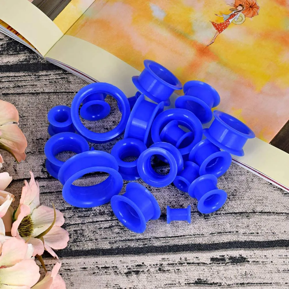 10 PCS Piercing Tunnel Set Soft/Hard Silicone Flesh Tunnel Plug 2g-25mm Flexible Ear Stretching Gauge Expander Blue