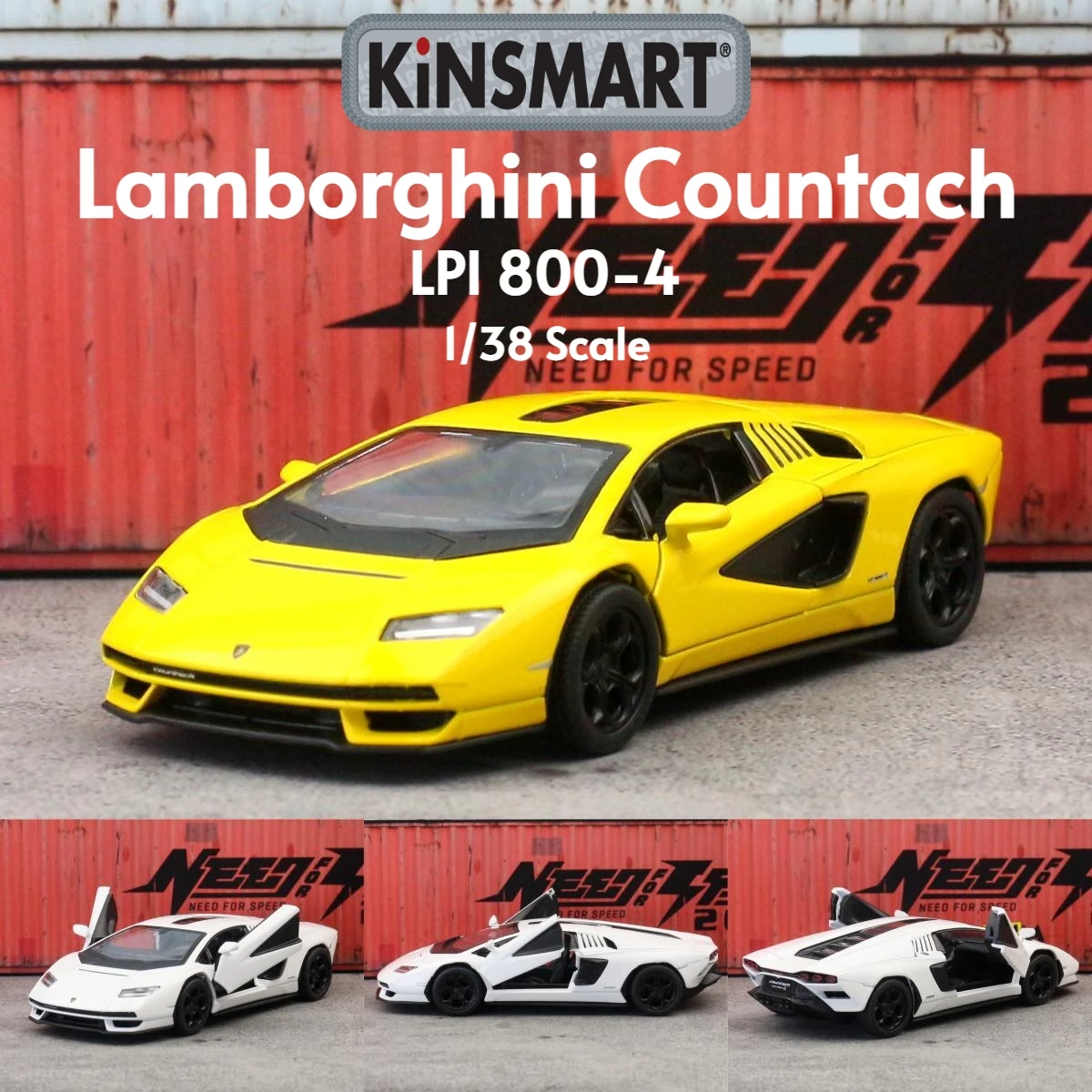 KiNSMART Toy Car Model 1/38 Lamborghini Countach LPI 800-4 Diecast Miniature Pull Back Vehicle Collection Gift For Children Boy