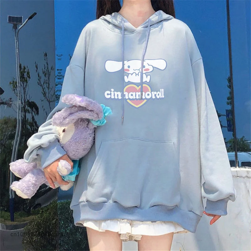 Sanrio-suéter con capucha con estampado de dibujos animados para mujer, Sudadera con capucha Kawaii, Top holgado de manga larga para estudiante