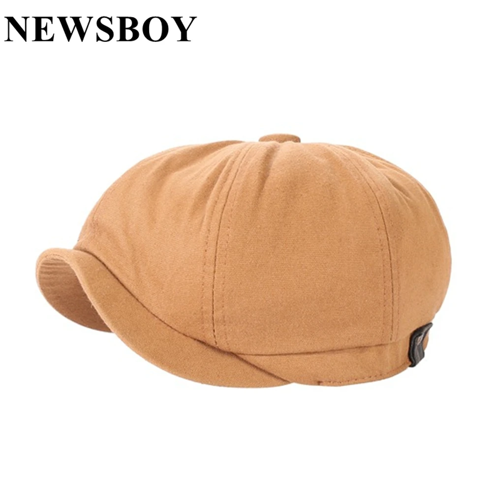 

NEWSBOY Big Large Men's Cotton 8 Panel Hat Casual Octagonal Caps Driver Hats for Men Retro Boina Beret for Male Coffee Beige