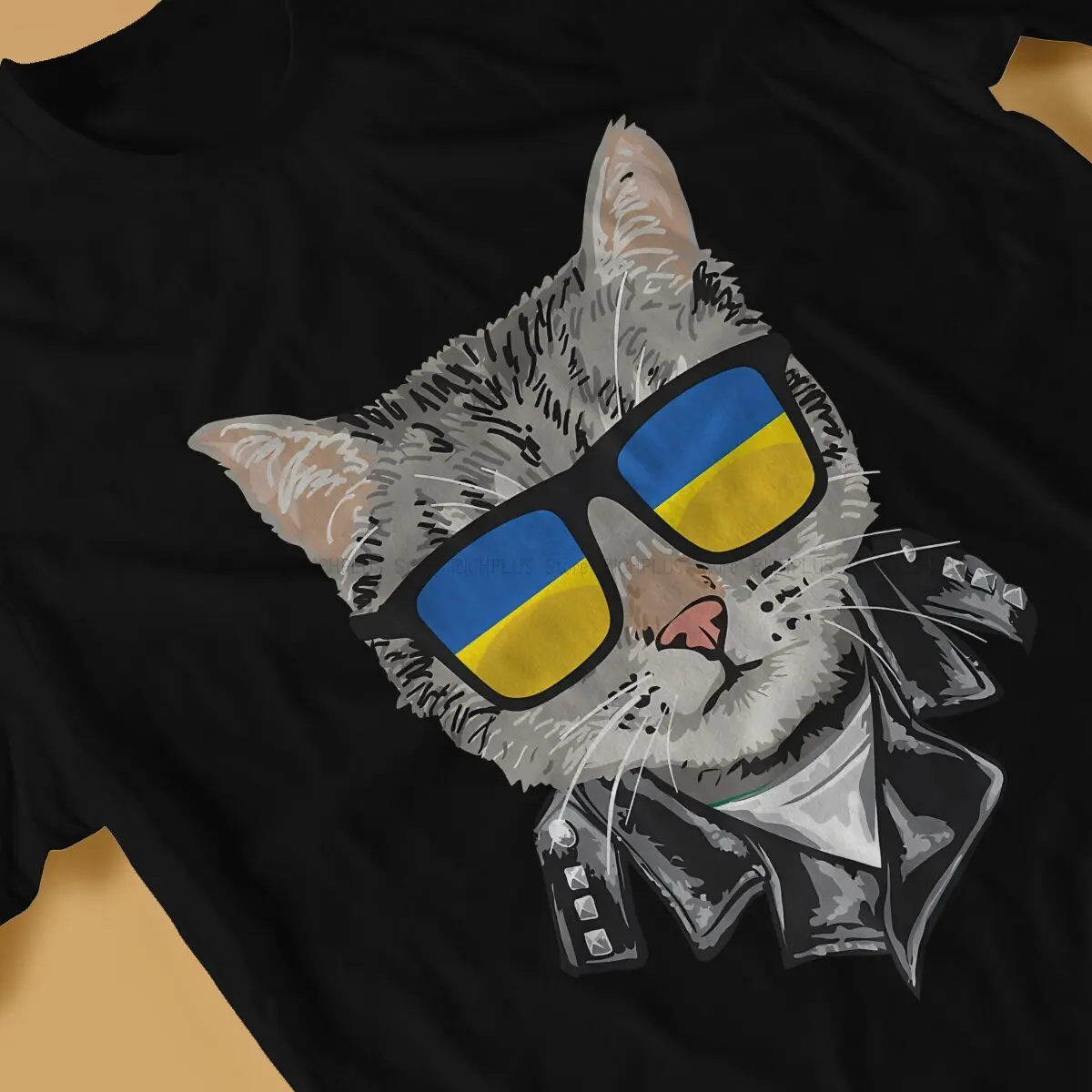 Cat Ukrainian Soldier Animal TShirt Flag Sunglasses Cool Classic Polyester T Shirt Homme Men Tee Shirt Ofertas Big Sale