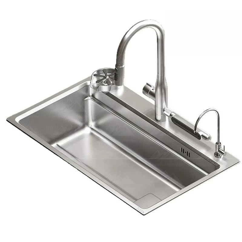 Wayon Original Color Large Single Slot SUS304 Stainless Steel 5MM Embossed Kitchen Sink with Under Sink Vegetable Washing Basin