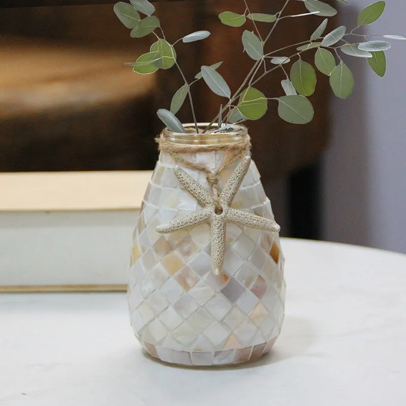 Nordic White Ocean Mosaic Glass Vase Fashion Living Room Office Decorations Home Decoration Terrarium Ваза Для Цветов Vases