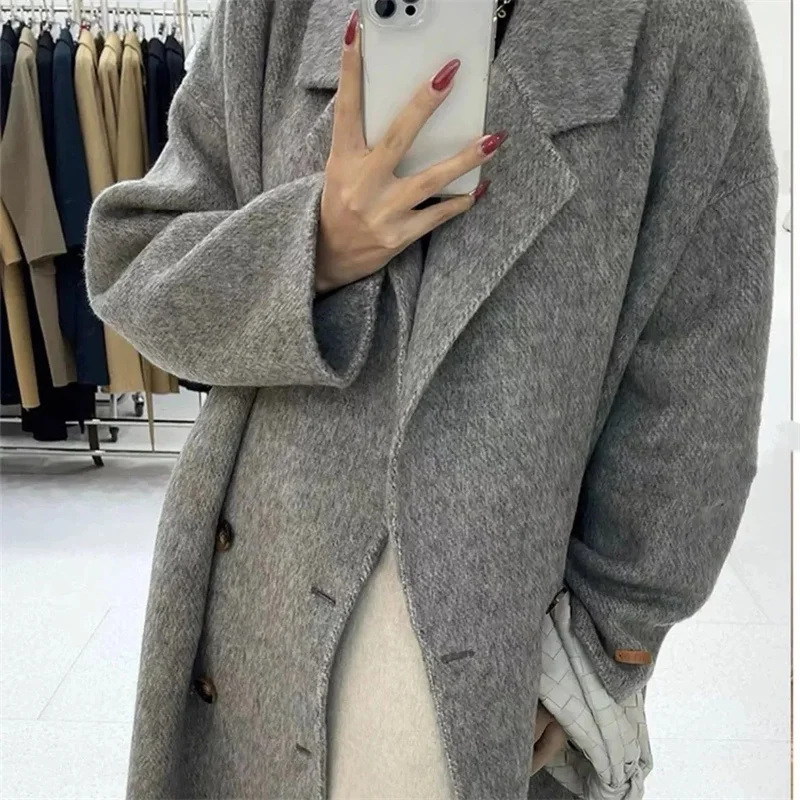 French Lazy Style Warm Female Fresh Winter 2024 Classical Belt Retro Loose Women Woolen Coats Chic Casual Long Coat Long