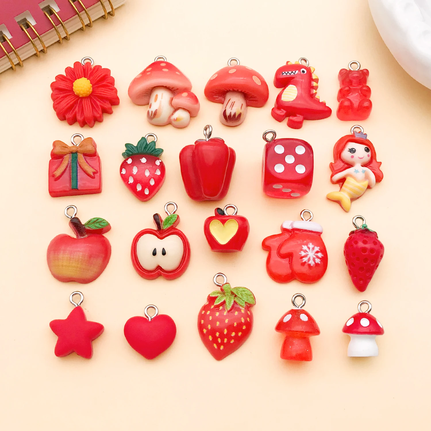 Randomly mix 20pcs of red resin Charms multi-element series Pendants for DIY jewelry making accessories and craft supplies
