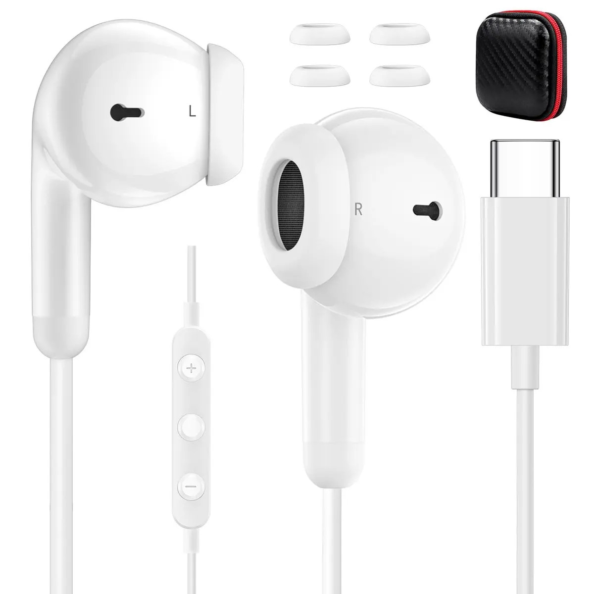 

USB C In-Ear Wired Headphones with Mic Volume Control Noise Isolating HiFi Stereo Earphones Earbuds for iPhone 17 16 15 Samsung