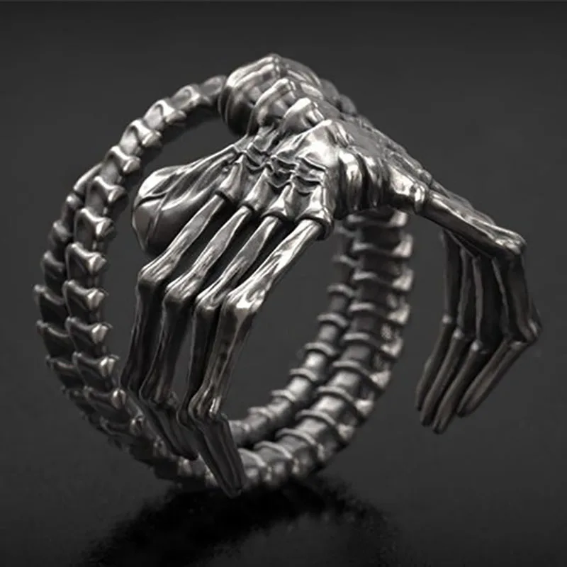 Punk Motorcycle Style Men\'s Bullying Skeleton Talon Ring Personality Exaggerated Pop Ring