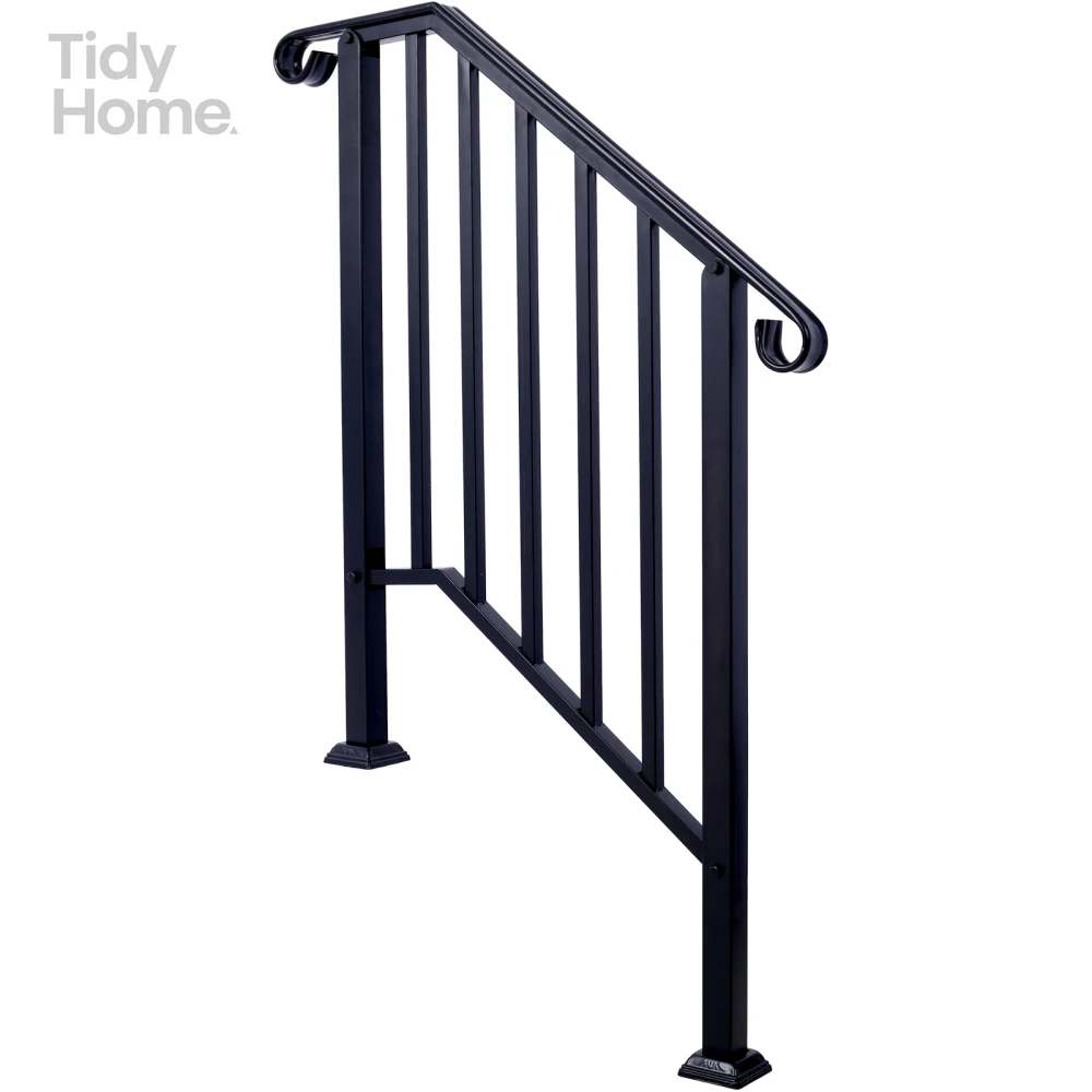 Handrails for Outdoor Steps, Fit 2 or 3 Steps Outdoor Stair Railing, Picket#2 Wrought Iron Handrail, Flexible Porch Railing