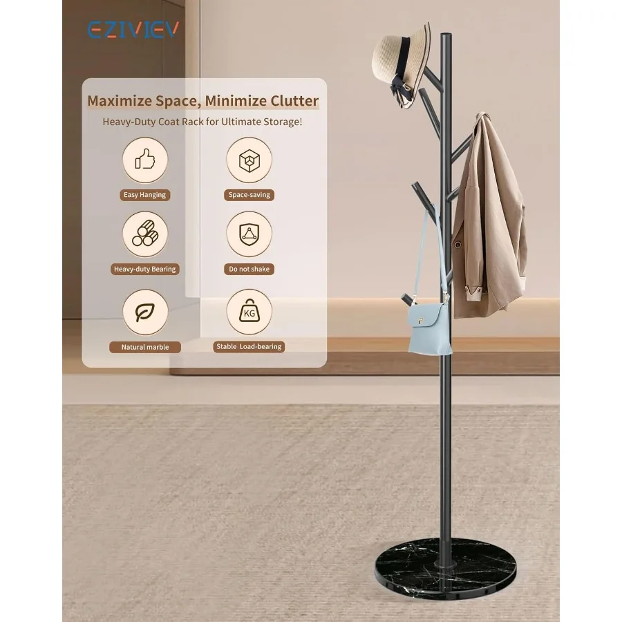 حامل معطف حديث بقاعدة من الرخام الطبيعي و8 خطافات لمدخل المكتب ومدخل السترة المعدنية القائمة بذاتها شجرة i #6