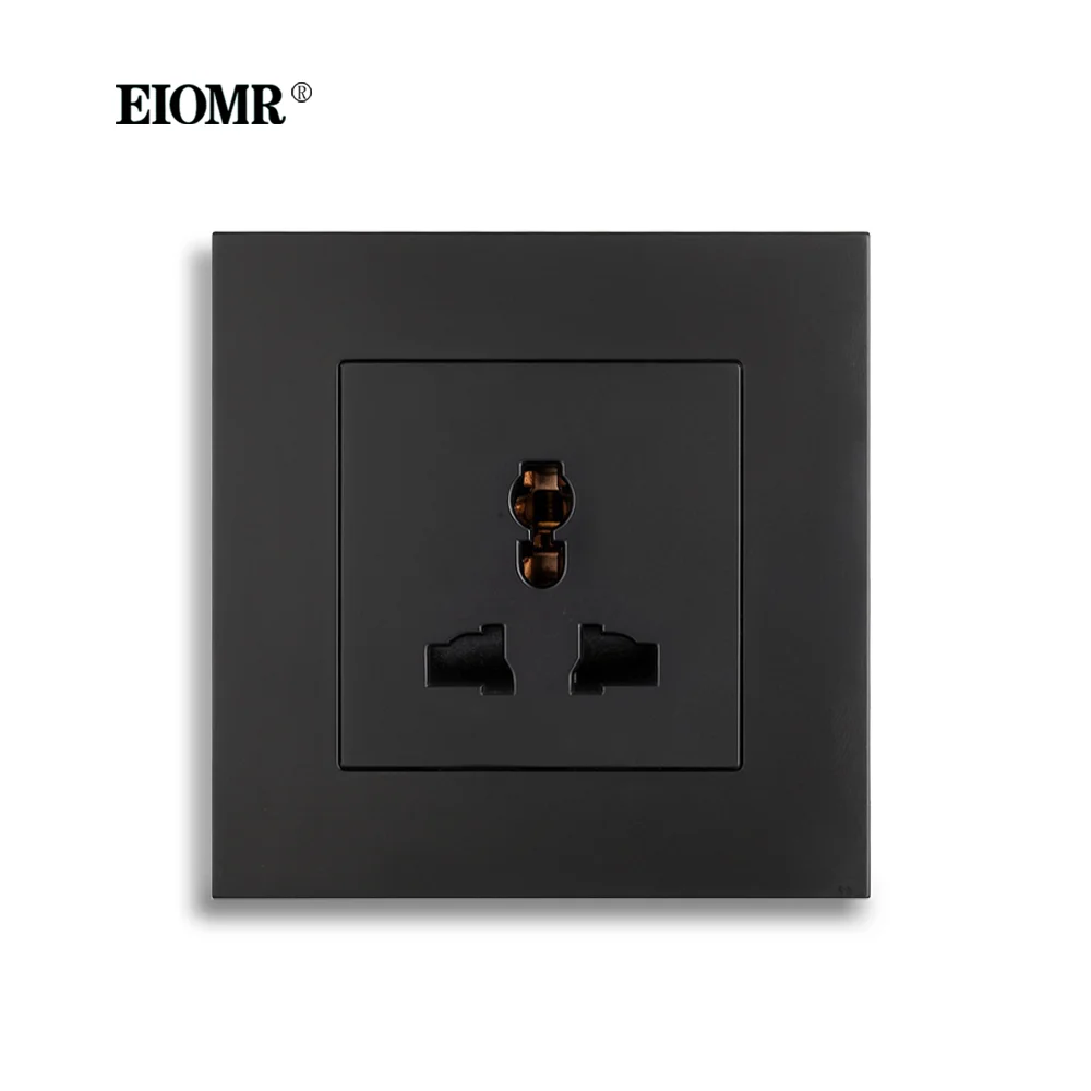 EIOMR Wall Power Universal International 3 Hole Socket AC 110~250V 86mm*86mm Flame Retardant PC Panel EU Standard Socket