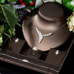 HIBRIDE Fashion 4pcs Necklace Pendientes Set Leaf Design Austrian Crystal Stud Earrings for Women Bridal Wedding Jewelry N-823